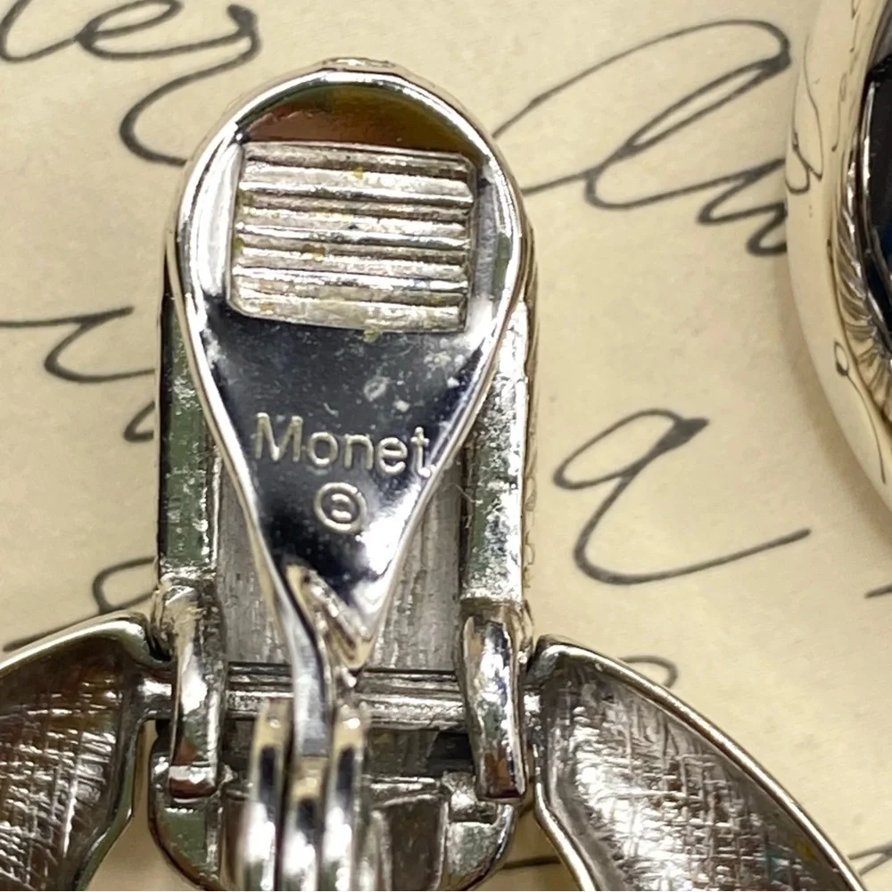 MONET Vintage Clip On Door Knocker Silver Tone Earrings - Picture 6 of 7